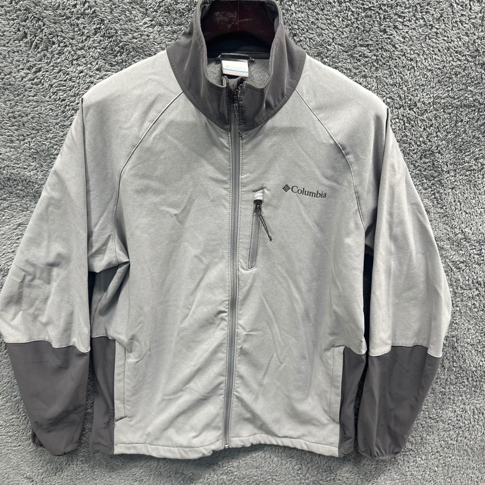Columbia Jacket Ascender Mens‎ L Gray Softshell F/Z Water Resistant Lightweight
